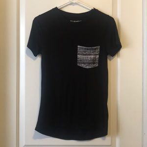 Black Tee with Patterned Pocket